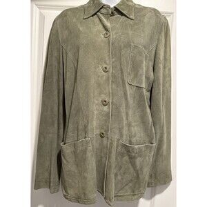 Carlisle Suede Shirt Jacket Green Women's 10 Medium Shacket Overshirt Lagenlook